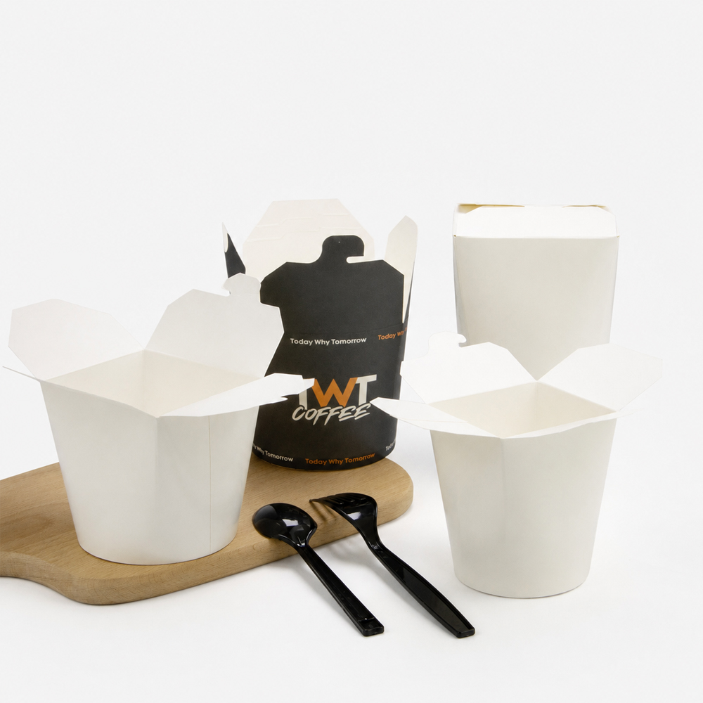 White Paper Noodle Box with Folded Lid