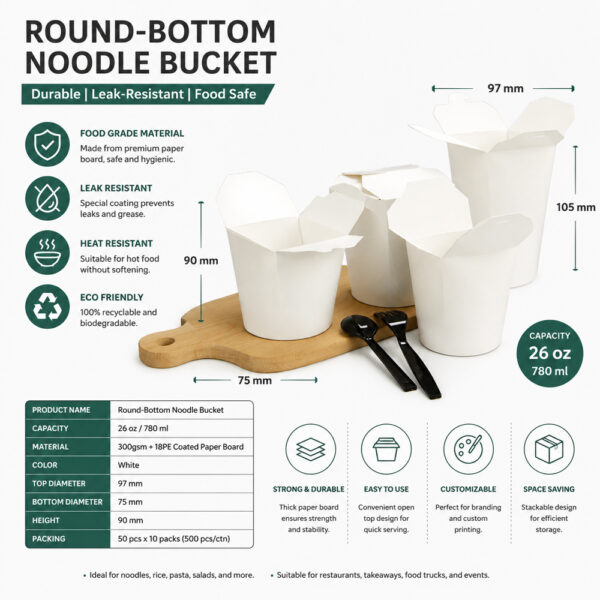 White Paper Noodle Box with Folded Lid