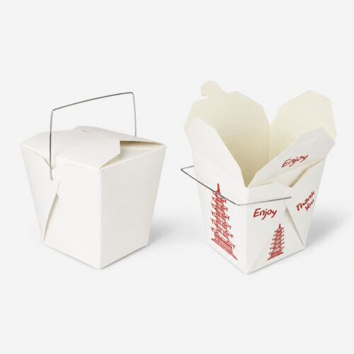 White Paper Noodle Box with Wire Handle for Takeaway