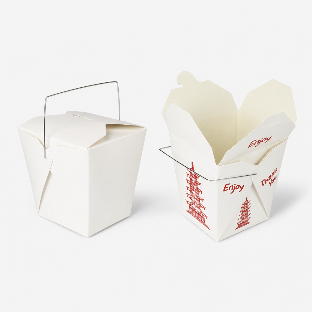White Paper Noodle Box with Wire Handle for Takeaway