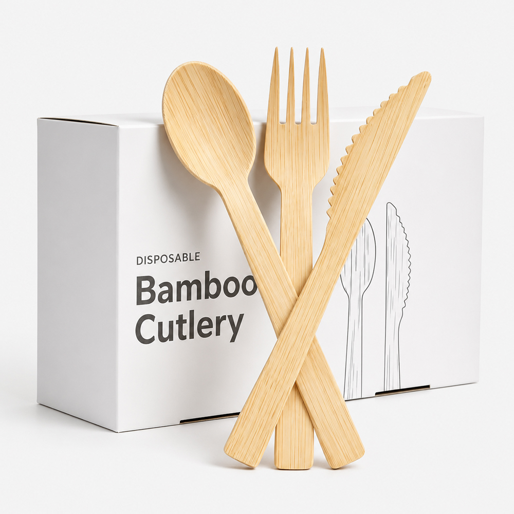Wrapped Bamboo Cutlery Kit for Takeaway Meals