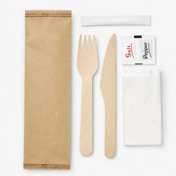 Wrapped Bamboo Cutlery Kit for Takeaway Meals Wrapped Bamboo Cutlery Kit for Takeaway Meals