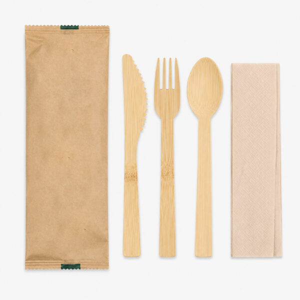 Wrapped Bamboo Cutlery Set with Paper Napkin