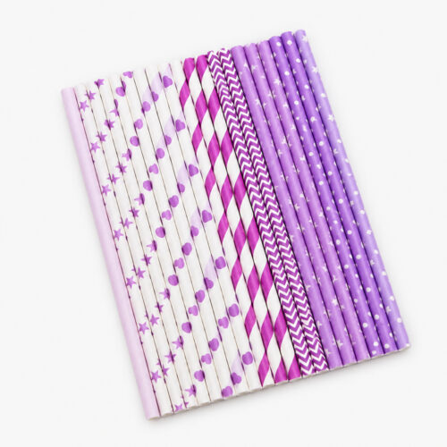 Assorted Purple Printed Paper Straws for Drink Service