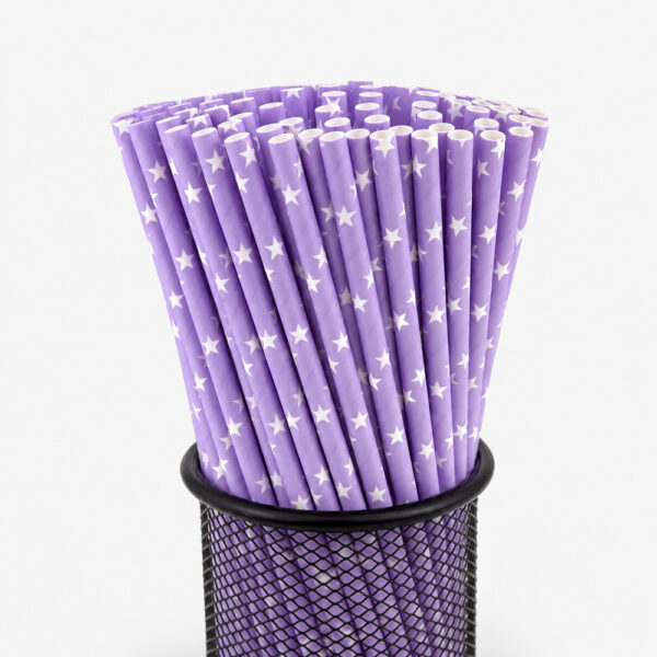 Assorted Purple Printed Paper Straws for Drink Service