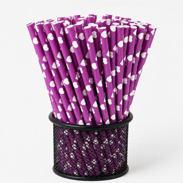 Assorted Purple Printed Paper Straws for Drink Service