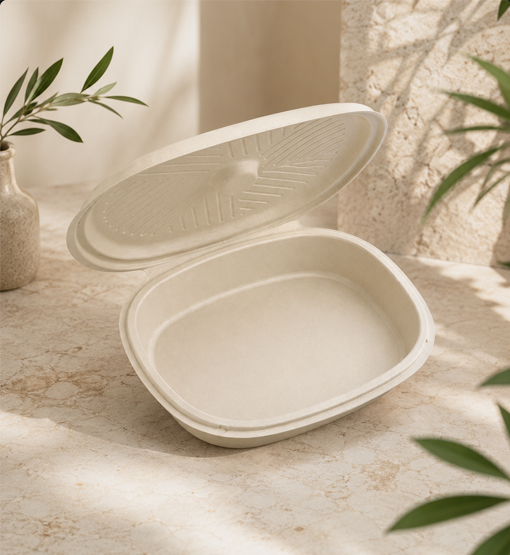 Assorted bamboo fiber trays for catering and hospitality