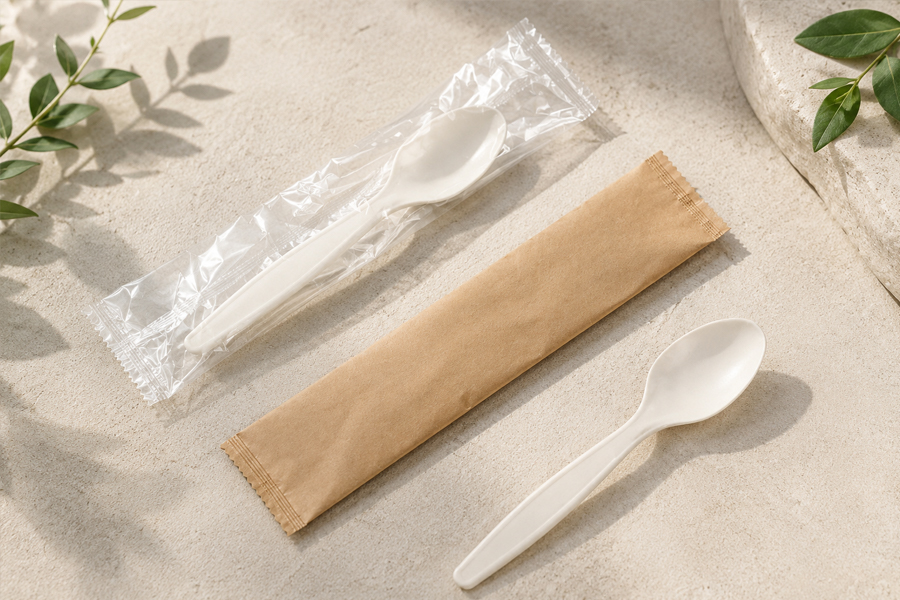 Assorted disposable spoons for restaurant and distributor orders
