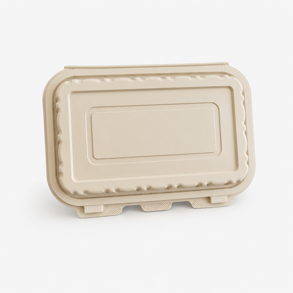 Bamboo Fiber 2-Compartment Meal Tray with Hinged Lid