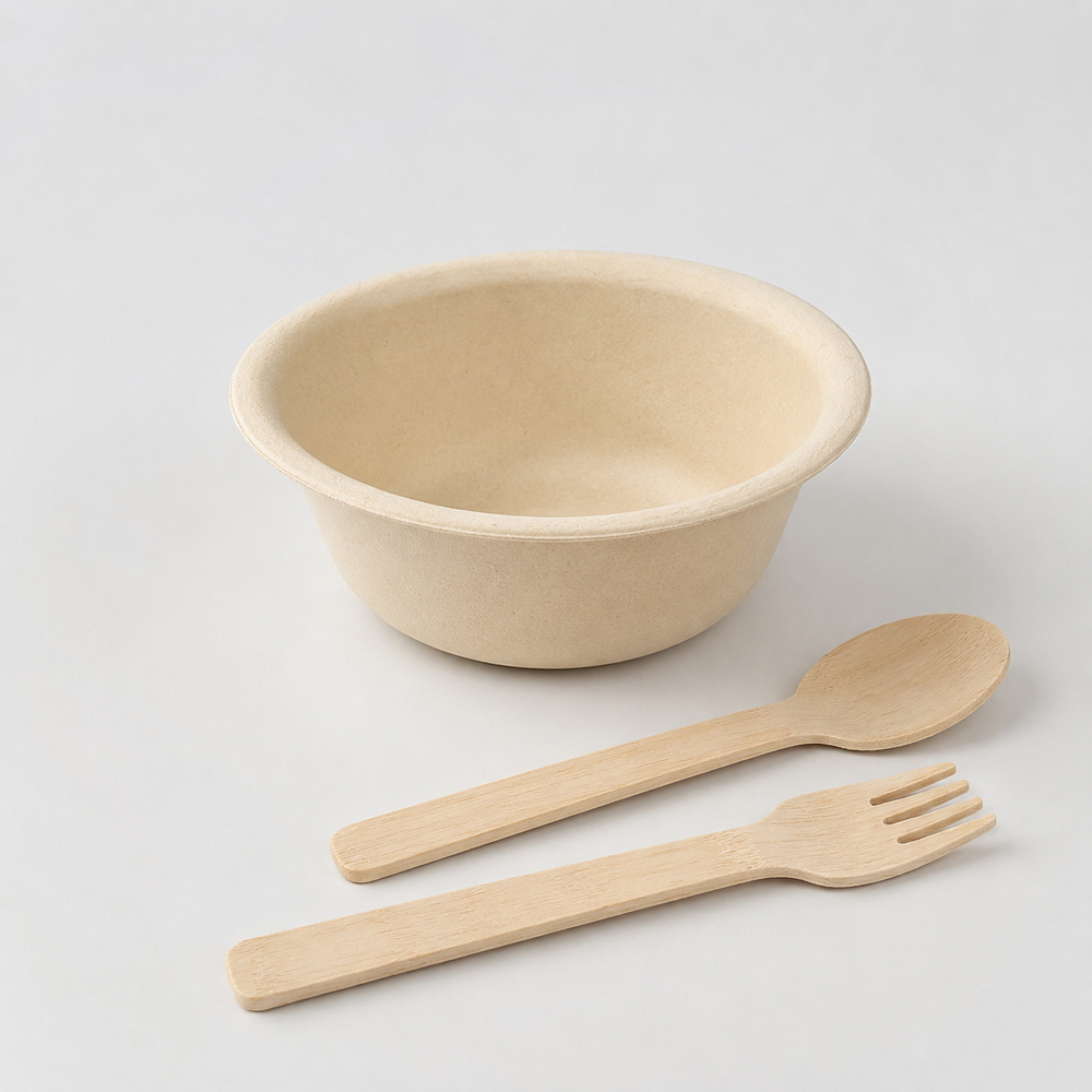 Bamboo Fiber Bowl with Fitted Lid for Takeaway Meals