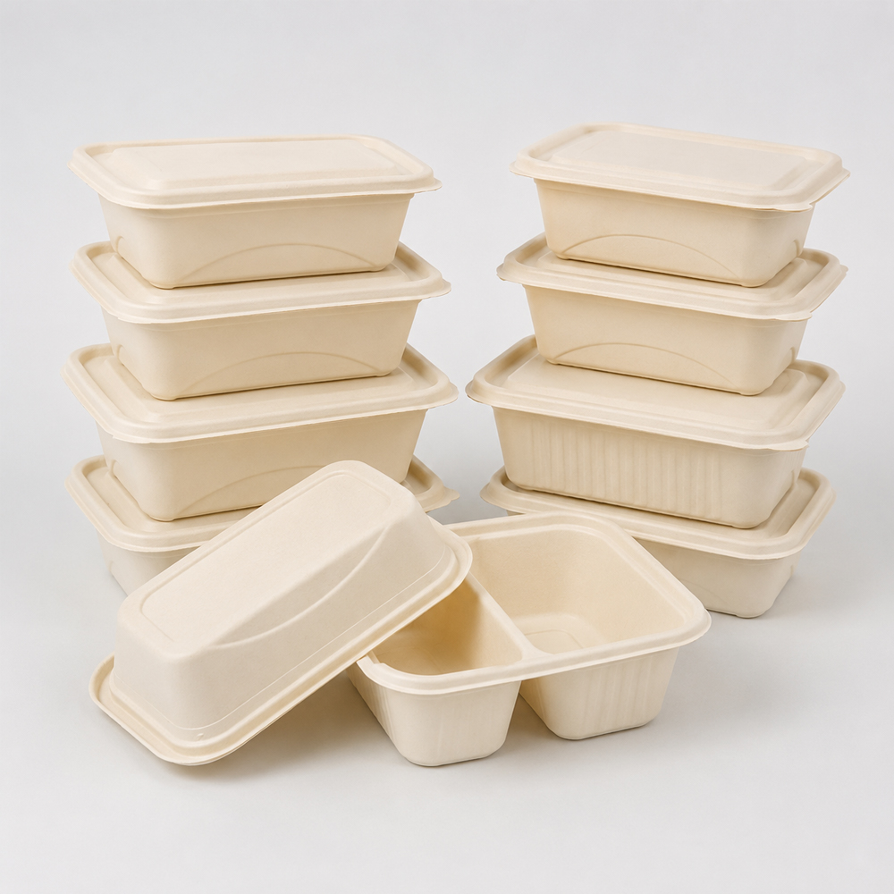 Bamboo Fiber Food Container with Lid for Takeaway Meals