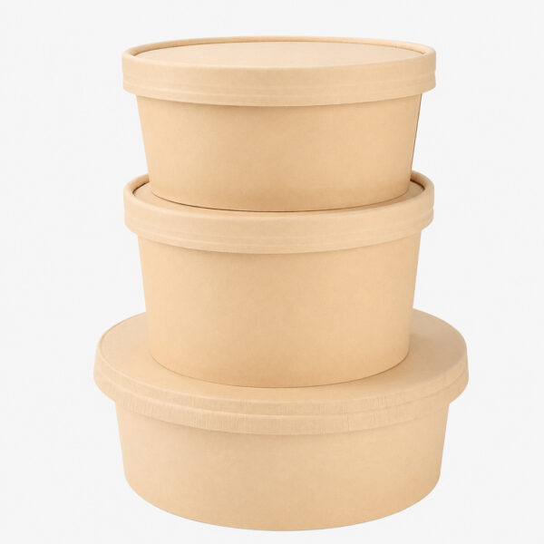 Bamboo Fiber Kraft Paper Bowl with Lid for Takeaway