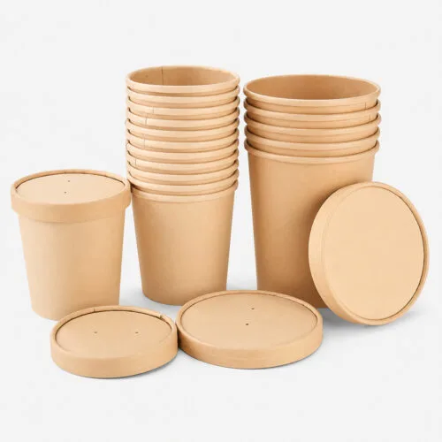 Bamboo Fiber Kraft Paper Soup Bowl with Vented Lid
