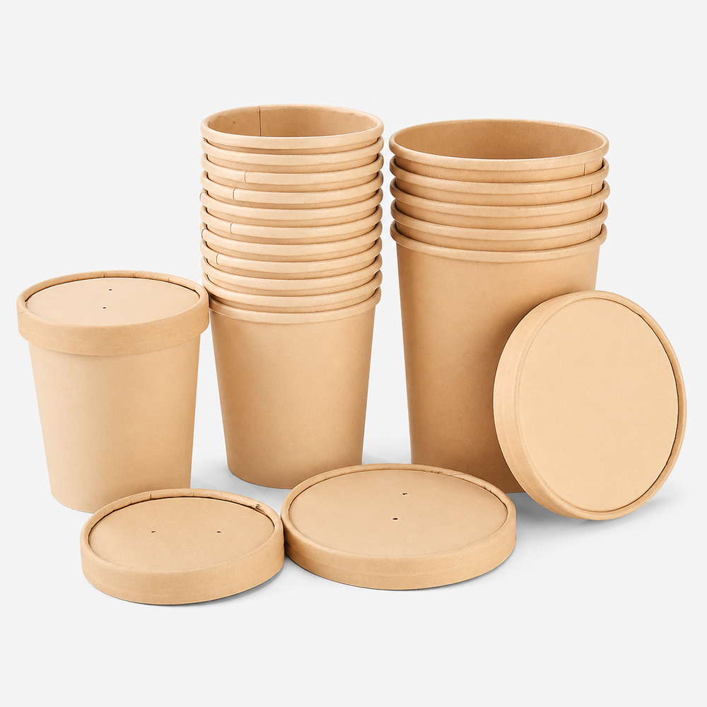 Bamboo Fiber Kraft Paper Soup Bowl with Vented Lid