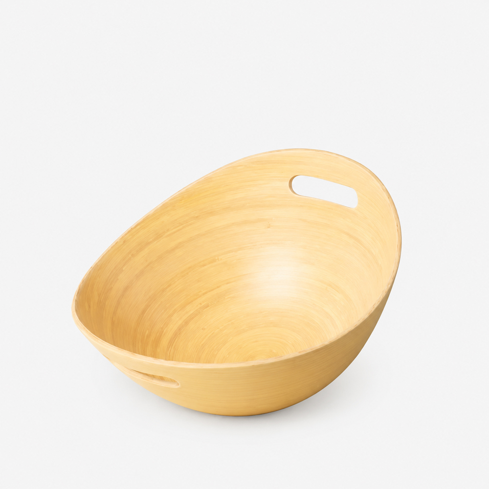 Bamboo Serving Bowl with Curved Rim and Side Handles