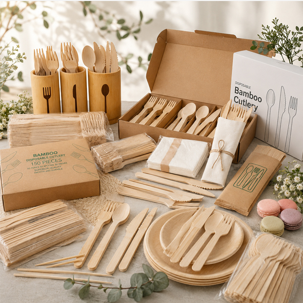 Bamboo cutlery manufacturer range for OEM and private label orders