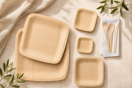 Bamboo forks, knives, sporks, and plates for foodservice buyers