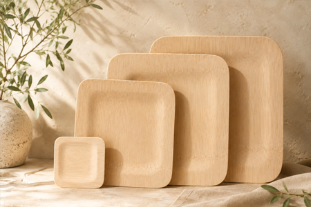 Bamboo forks, knives, sporks, and plates for foodservice buyers