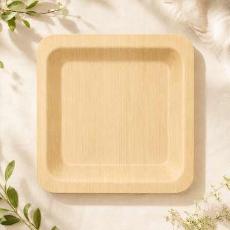 Bamboo plates with matching cutlery for private label ranges