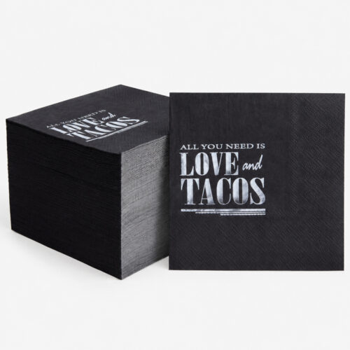Black 3-Ply Paper Cocktail Napkins with Taco Print Black 3-Ply Paper Cocktail Napkins with Taco Print