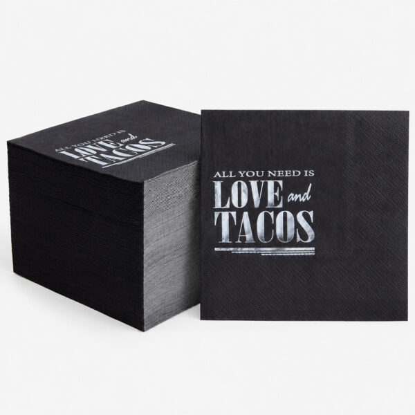 Black 3-Ply Paper Cocktail Napkins with Taco Print