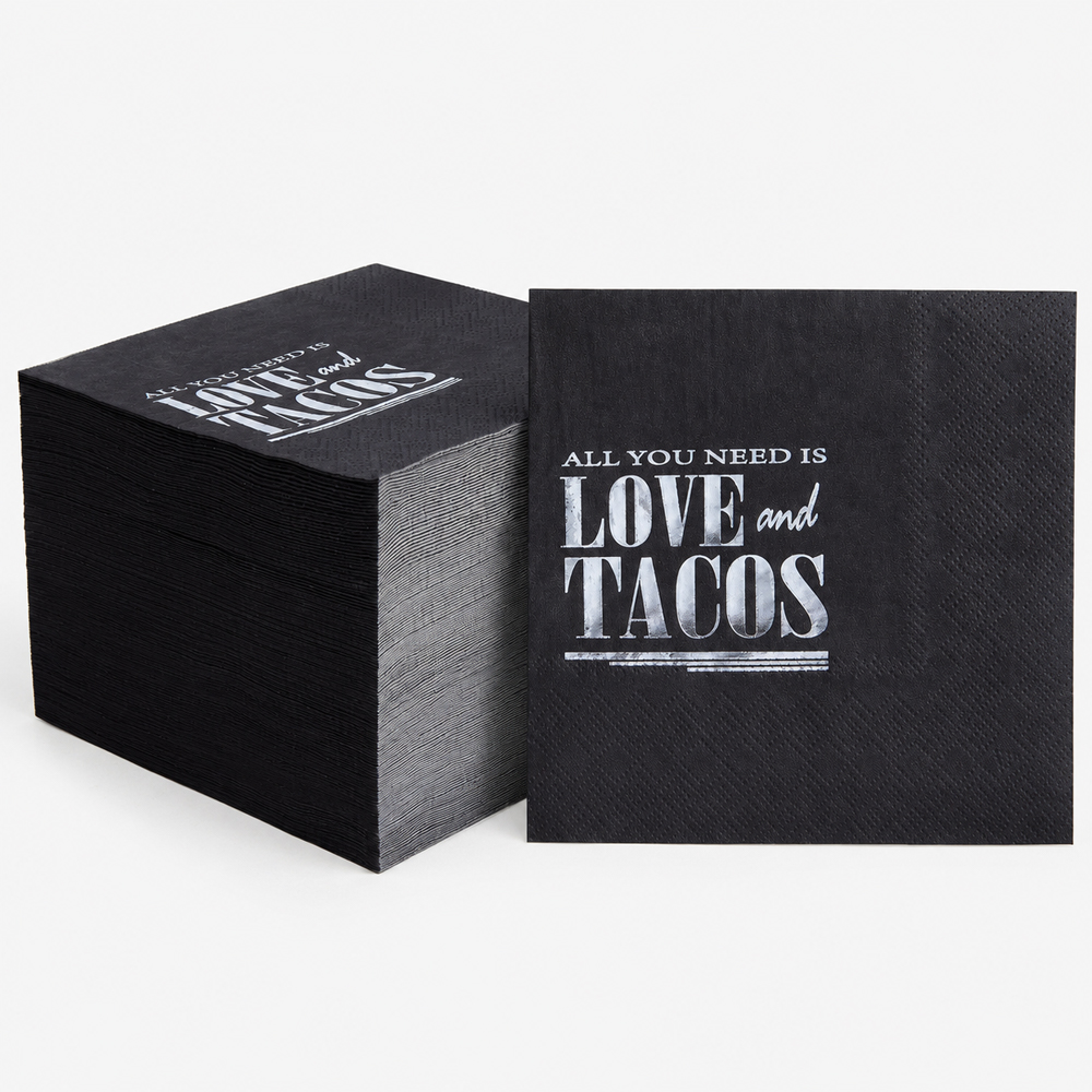 Black 3-Ply Paper Cocktail Napkins with Taco Print