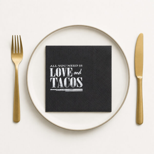 Black 3-Ply Paper Cocktail Napkins with Taco Print