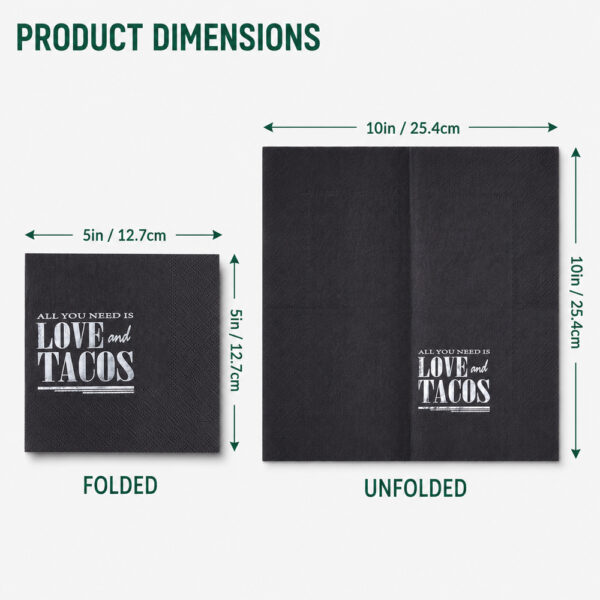 Black 3-Ply Paper Cocktail Napkins with Taco Print