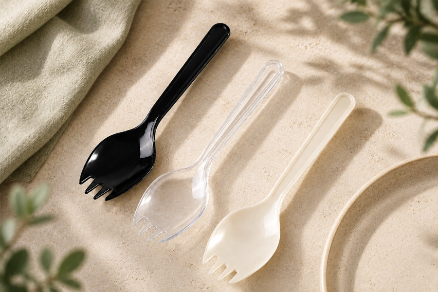 Branded plastic spork packs for private label restaurant supply
