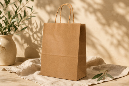 Brown kraft paper grocery bags with twisted paper handles