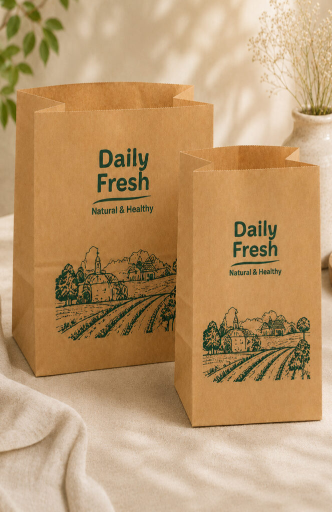 Brown paper bags for bakery and cafe takeaway service
