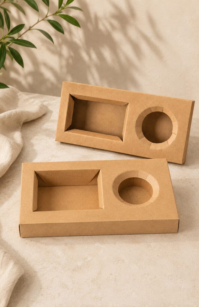 Brown paper food trays stacked for wholesale foodservice supply