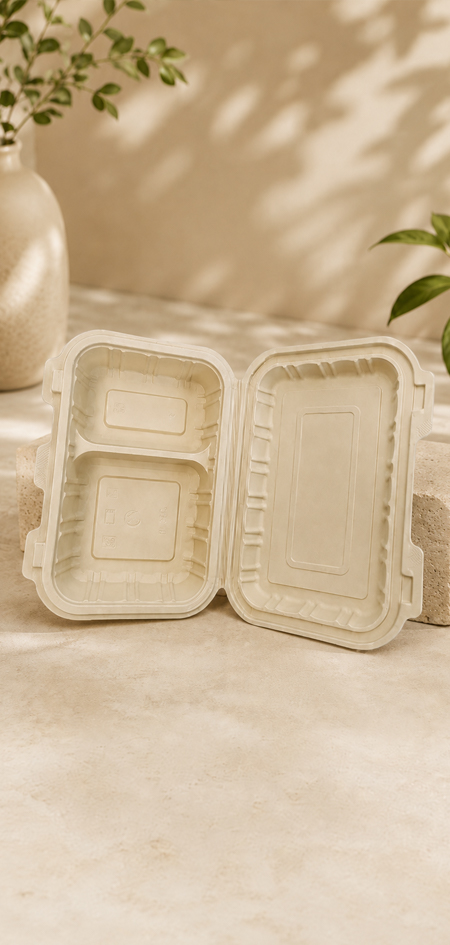Bulk packed bamboo fiber trays for supermarket distribution