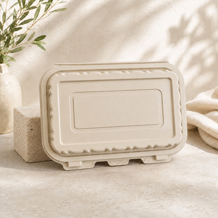 Bulk packed bamboo fiber trays for supermarket distribution