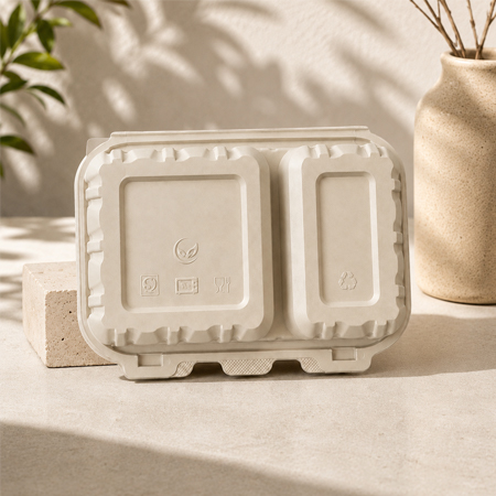 Bulk packed bamboo fiber trays for supermarket distribution