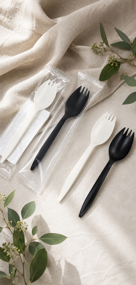 CPLA compostable sporks for commercial foodservice programs