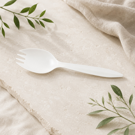 CPLA compostable sporks for commercial foodservice programs
