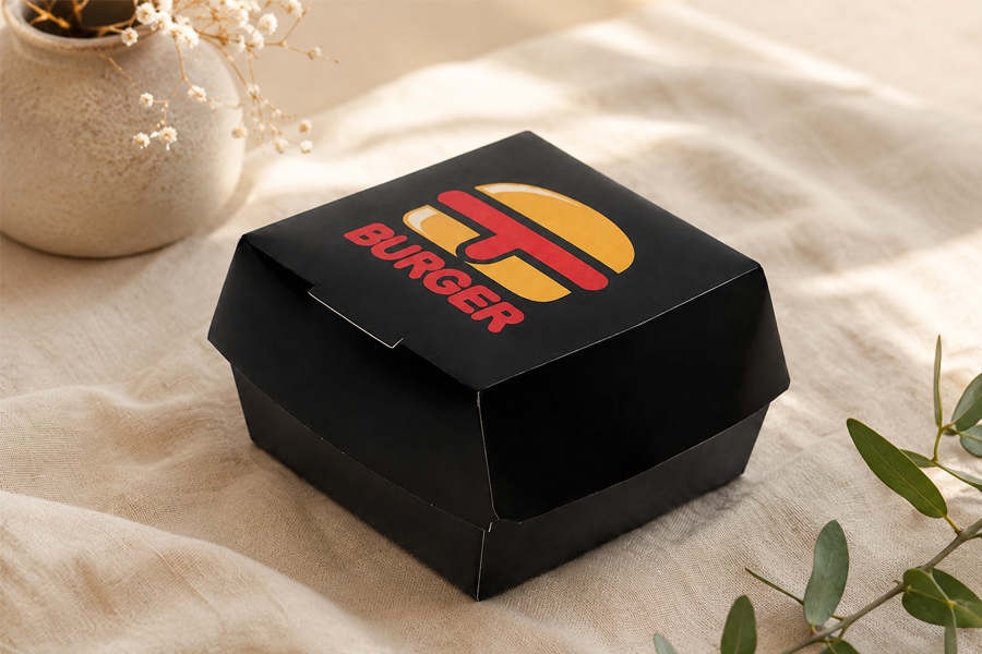 Clamshell paper food boxes for burgers and fried foods