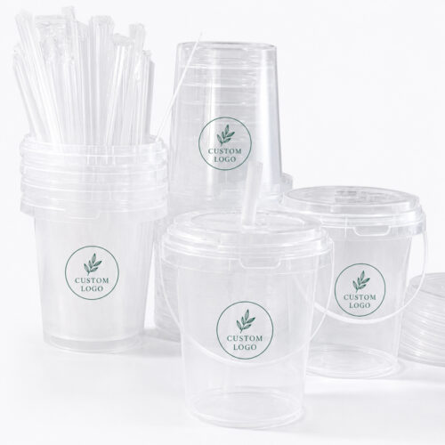 Clear Drink Bucket Cup with Lid, Straw and Handle Clear Drink Bucket Cup with Lid, Straw and Handle