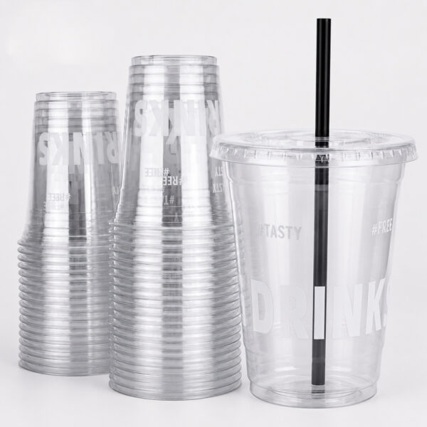 Clear Milk Tea Cup with Logo and Lid Options Clear Milk Tea Cup with Logo and Lid Options