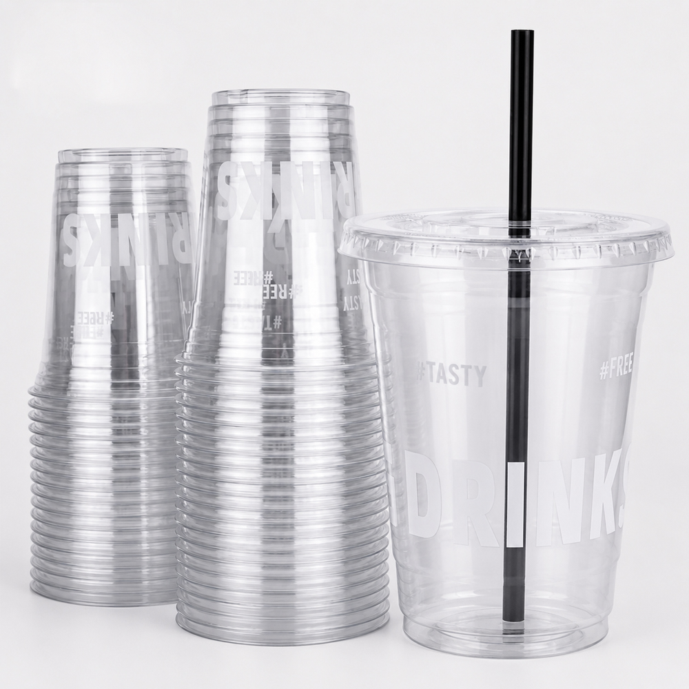 Clear Milk Tea Cup with Logo and Lid Options