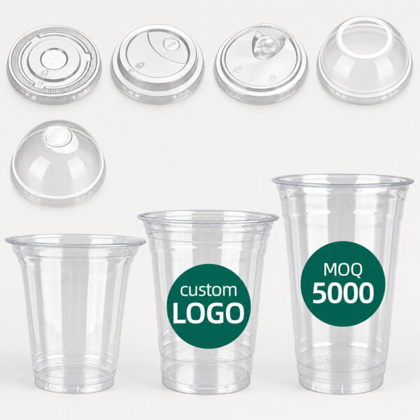 Clear Milk Tea Cup with Logo and Lid Options Clear Milk Tea Cup with Logo and Lid Options