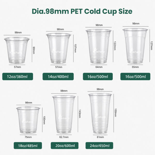 Clear PET Milk Tea Cup with 98mm Rim