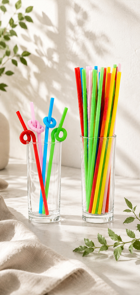 Colored plastic straws packed for wholesale distribution