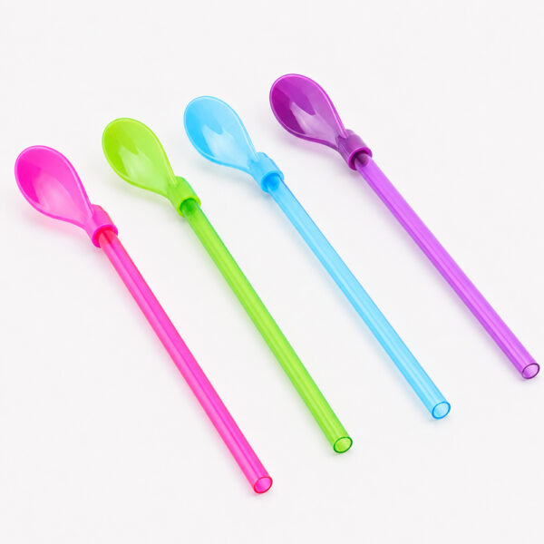 Colorful Plastic Spoon Straws for Slushies and Smoothies