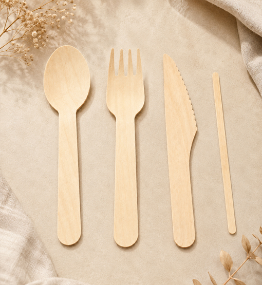 Compostable bamboo cutlery set for certified foodservice programs