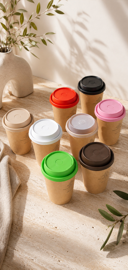 Cup lids matched with paper and plastic drink cups