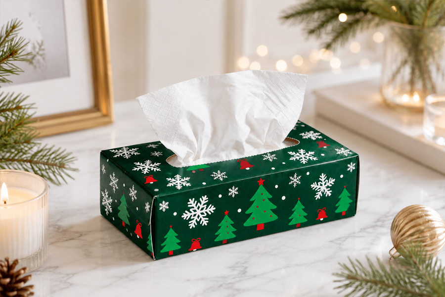 Custom branded facial tissue cartons for commercial supply