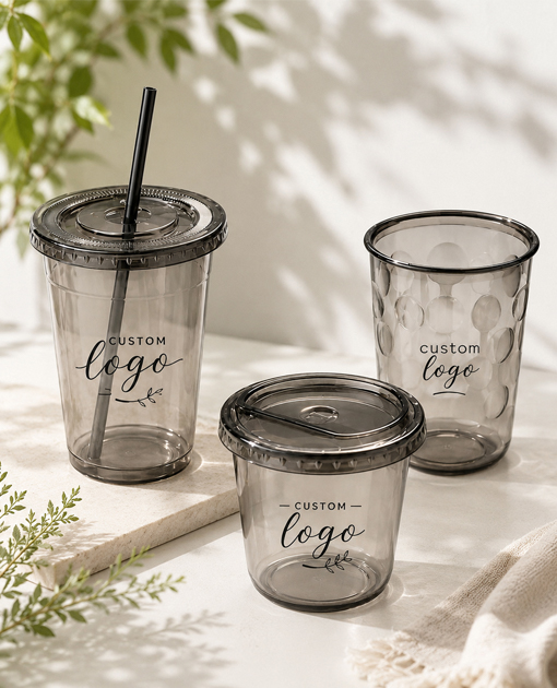 Custom printed PET cups for private label beverage brands
