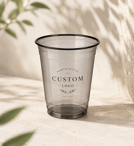 Custom printed PET cups for private label beverage brands